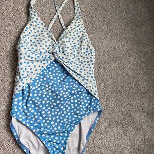 Blue and White Polka Dot Swimsuit